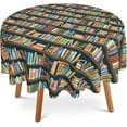 thumbnail image 1 of Book Round Tablecloth 60 Inch,Bookshelves Decorative Circular Table Cloth Cover Washable Heat Resistant for Kitchen Dinning Holiday, 1 of 6