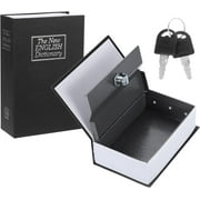 Book Safe with Key Lock, Dictionary Diversion Book Safe Seceret Hidden Book with Safe Inside, Fake Book Money Safe Metal Lock Box Small, 7.2" x 4.6" x 2.2", Black
