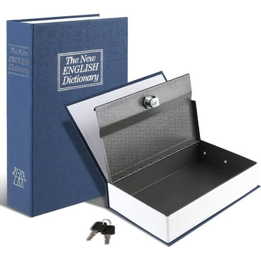 Book Safe with Key Lock, Dictionary Diversion Book Safe Seceret Hidden Book with Safe Inside, Fake Book Money Safe Metal Lock Box Small, 7.2" x 4.6" x 2.2", Navy
