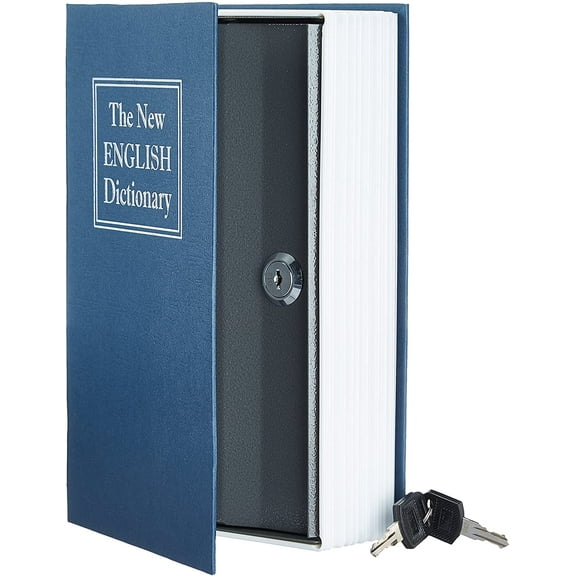 Book Safe, Metal Secret Book Safe, Stash Coverbook Safe Containers Storage Lock Box with Key Lock for Money Coins Cards Jewelry Passports Other Valuables Hiding Gift for Boys and Girls(Navy Blue)