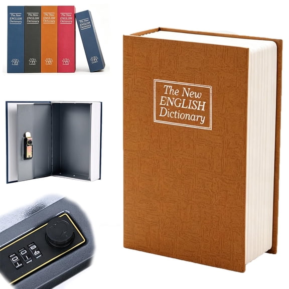 Book Safe with Combination Lock, Book Shaped Security Lock Box, Diversion Hidden Safe in Plain Sight for Cash, Jewelry & Valuables (Yellow, S)