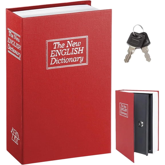 Book Safe with Combination Lock Hidden Storage Box 9.5in x 6.1in x 2.25in Dictionary Diversion Safe for Money Jewelry Cash Home Security (0.45L Red)