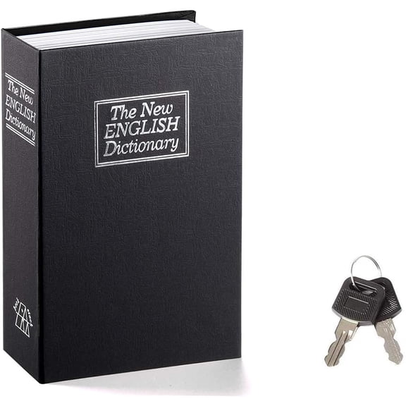 Book Safe with Key Lock, Dictionary Diversion Seceret Hidden Lock Box, Fake Book Money Safe Metal Lock Box Small, 7.2" x 4.6" x 2.2"(xw)