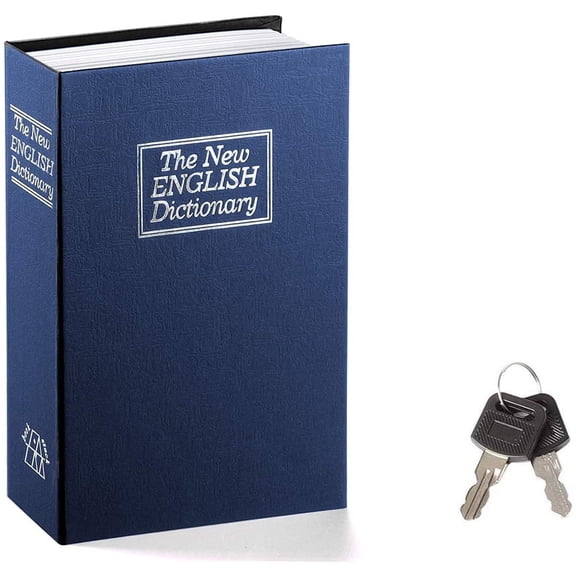 Book Safe with Key Lock, Dictionary Diversion Seceret Hidden Lock Box, Fake Book Money Safe Metal Lock Box Small, 7.2" x 4.6" x 2.2"(xw)
