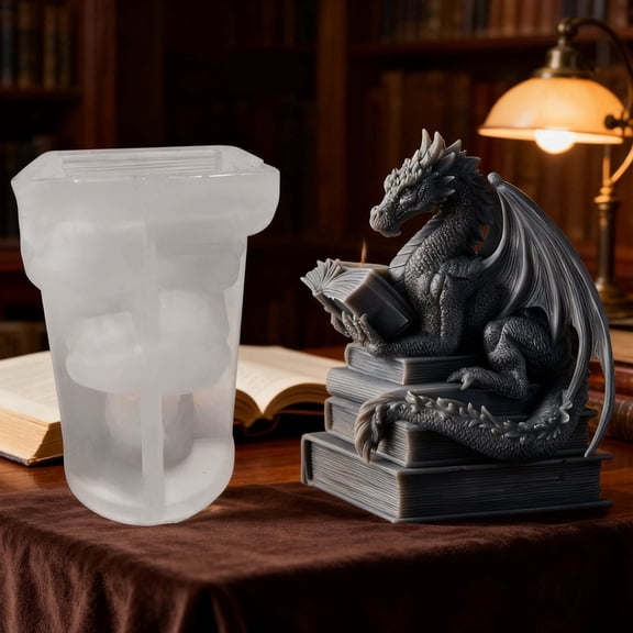 Book-Shadow Dragon Silicone Candle Mold – 3D Intricate Dragon-Reading Book Design. Perfect for DIY Candle Making, Soap Crafting, Resin Art & Clay Projects. Non-Stick Resin Casting Mold for Creating D