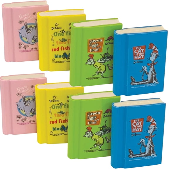 Book Shape Erasers Compatible with Dr Seuss Theme 8 Count