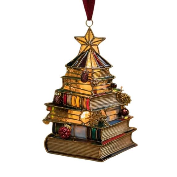 Book-Shaped Christmas Tree Ornament – Multicolor Plastic Holiday Decoration for Tree, Home, Library or Gift – Lightweight Literary-Themed Decor