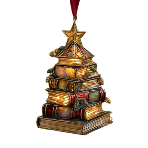 Book-Shaped Christmas Tree Ornament – Multicolor Plastic Holiday Decoration for Tree, Home, Library or Gift – Lightweight Literary-Themed Decor