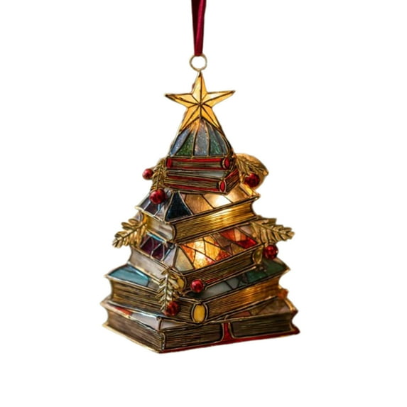 Book-Shaped Christmas Tree Ornament – Multicolor Plastic Holiday Decoration for Tree, Home, Library or Gift – Lightweight Literary-Themed Decor