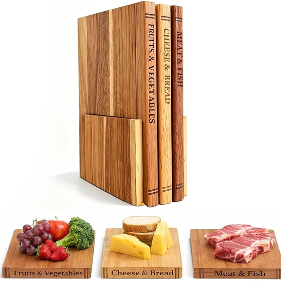 Book Shaped Cutting Board Set, 3-Piece Book-Style Boards with Display Stand