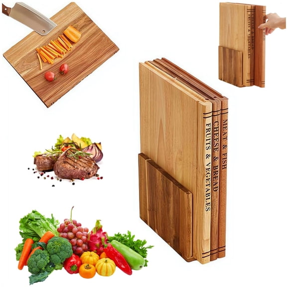 Book Shaped Cutting Board Set With Stand, Wood Cutting Board Set That Looks Like Books