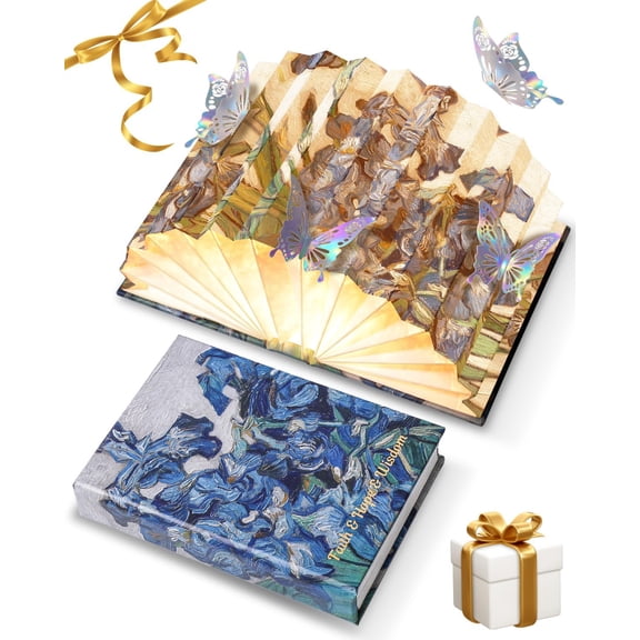 Book Shaped Light, Mothers Day G ts BookLamp for Book Lovers G ts,Van Gogh Iris Design Foldable Lamp Perfect for Bedside Night Light, Bookshelf Decor, Home Desk, Ideal G ts for Birthday