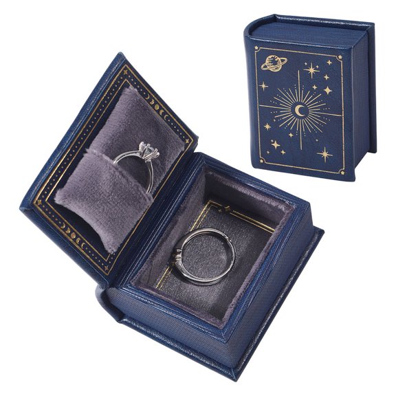 Book Shaped PU Leather Tie Clip Storage Boxes Ring Cases with Magnetic Marine Blue 6.7x5.7x3.4cm