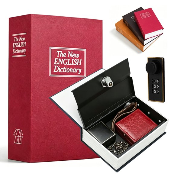 Book Shaped Security Lock Box, Discreet Diversion Book Safe with Combination Lock, Secret Hidden Safe Metal Money Storage Box for Cash, Jewelry, Documents at Home Office Dorm Travelv