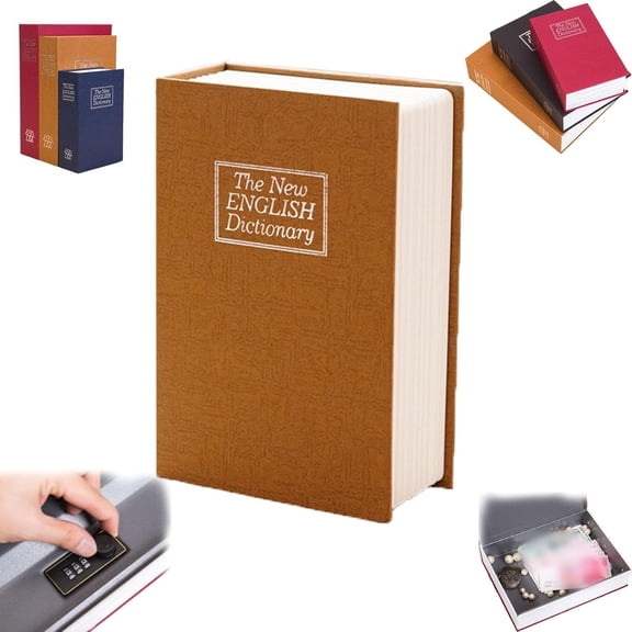 Book Shaped Security Lock Box – Secret Fake Book Diversion Safe, Portable Metal Dictionary Hidden Compartment with Combination Lock, for Cash, Documents, Keys, Jewelry