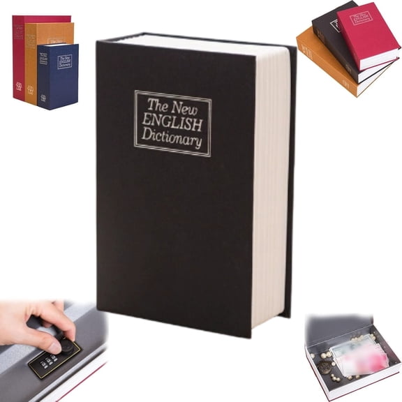 Book Shaped Security Lock Box – Secret Fake Book Diversion Safe, Portable Metal Dictionary Hidden Compartment with Combination Lock, for Cash, Documents, Keys, Jewelry