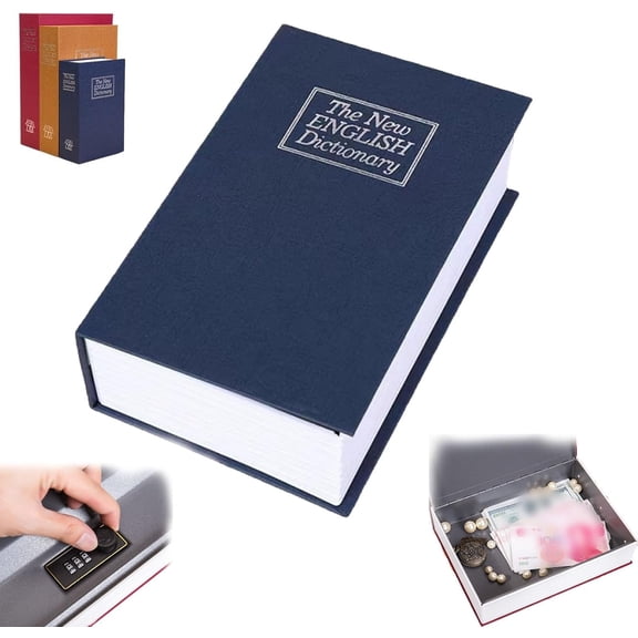 Book Shaped Security Lock Box – Secret Fake Book Diversion Safe, Portable Metal Dictionary Hidden Compartment with Combination Lock, for Cash, Documents, Keys, Jewelry
