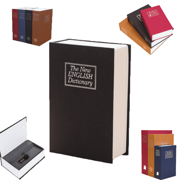Book Shaped Security Lock Box Secret Fake Books Safe Boxes Combination Lock Small Money Hidden Home Cash Stash Storage Hide Saving Diversion Personal Password Guardar Code Container Gift(Black,M)