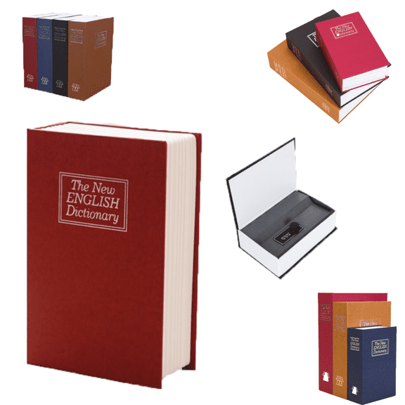 Book Shaped Security Lock Box Secret Fake Books Safe Boxes Combination Lock Small Money Hidden Home Cash Stash Storage Hide Saving Diversion Personal Password Guardar Code Container Gift(Red,S)