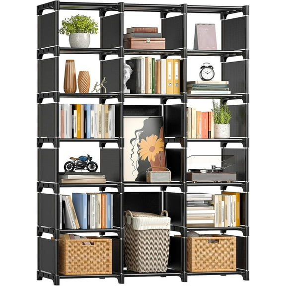 Book Shelf, 16 Cube Storage Organizers, Tall DIY Book Case for Bedroom, Office, Living Room, Closet, 12" D x 47.24" W x 70.86" H, Black
