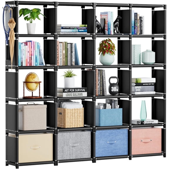 Book Shelf, 20 Cube Storage Organizer, DIY Bookcase, Metal Bookshelf,Tall case for Bedroom, Living Room,Office,Closet Black Cubicle Rack
