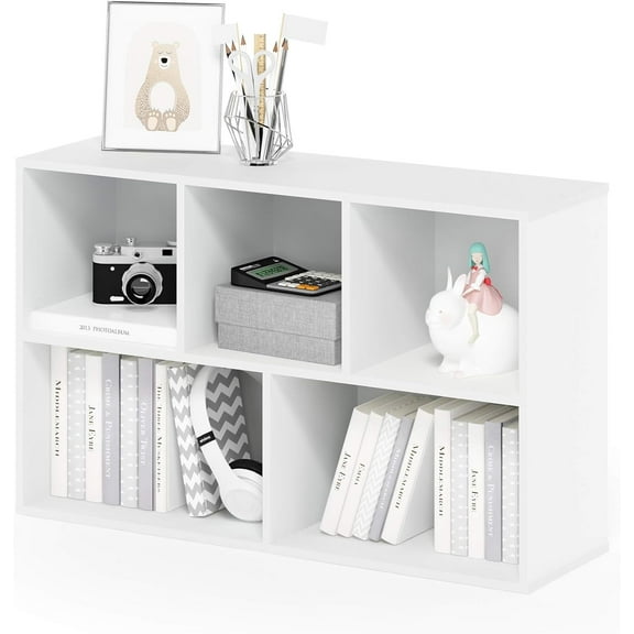 Book Shelf, 5-Cube Bookshelf, Reversible Bookcase, 9.4 x 19.5 x 31.5, for Living Room, Bedroom, Home Office, White