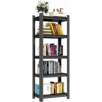 Book Shelf, 5 Tier Metal Bookshelf,Tall Book Shelves, Adjustable Book Shelves with Storage, Black Sturdy Standing Bookshelf for Living Room/Bedroom/Home Office/Kitchen/Library (13.8''D×23.6''W×63''H)