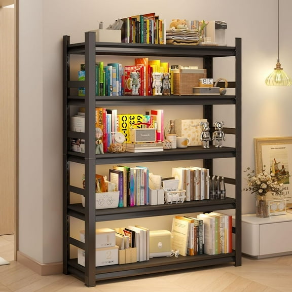 Book Shelf, 5 Tier Metal Wide Bookshelves, 78" H, Heavy Duty Bookcase, Adjustable Bookshelf, Tall Book Shelf for Living Room & Offices and Library (78" H*47" W*18" D)