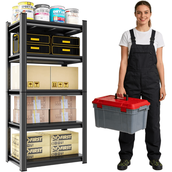 Book Shelf, 5 Tier Metal Wide Bookshelves, Heavy Duty Bookcase, Adjustable Industrial Bookshelf, Tall Book Shelf for Living Room & Bedroom and Library, Black(63" H*40" W*16" D)