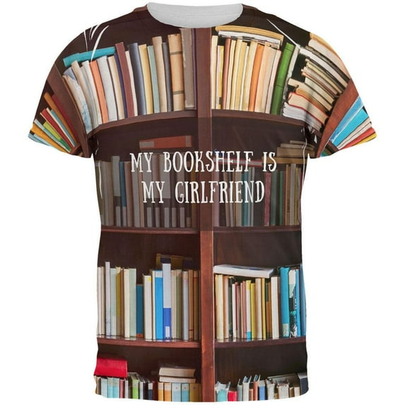 Book Shelf Girlfriend All Over Adult T-Shirt - Medium