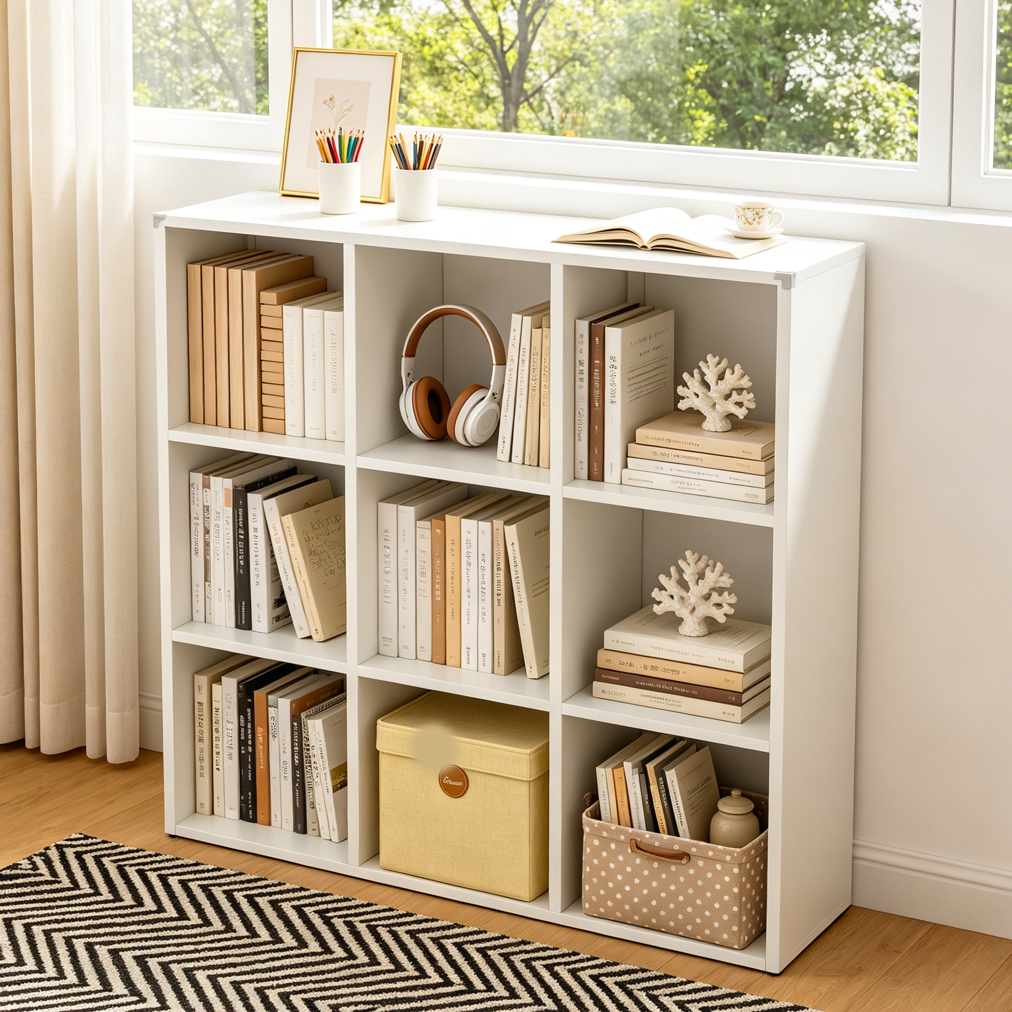 Book Shelf,Metal Bookcase,Display Shelf Storage Organizer,9-Cube Bookshelf,11.8"x 41" x 41.4",Easy Assembly,for Living Room,Bedroom,Home Office
