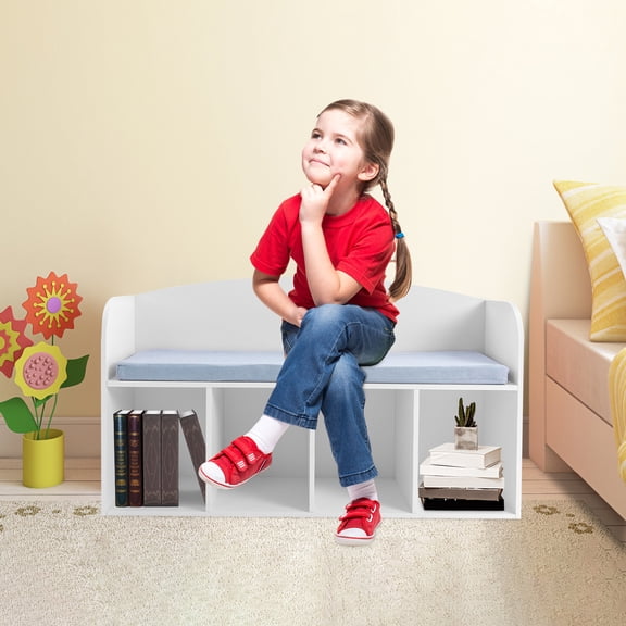 Book Shelf with Open Cubes, 23.03-Inch Height, Sturdy PVC Material, Multifunctional for Kids' Play and Reading, Easy Assembly, Removable Cushions, 220.46lbs Capacity