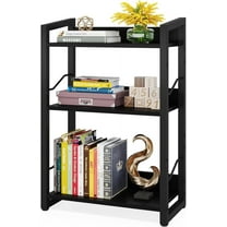 Book Shelf Small Bookshelf - 3-Tier Wood Bookcase Industrial Bookshelf Metal Narrow Bookcase Storage Organizer Display Rack for Bedroom Living Room Home Office (Black)