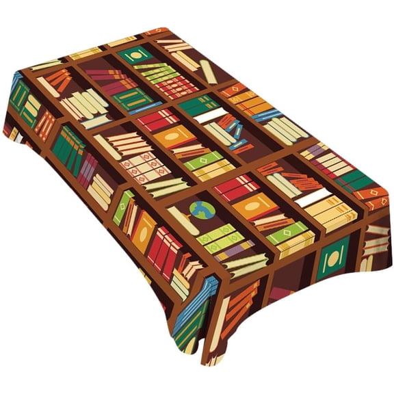 Book Shelf Tablecloth Decor Retro Bookshelf Literature Books Table Cloth Dining Room Kitchen Table Cover 60" X 84" Oblong/Rectangle