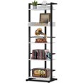 thumbnail image 1 of Book Shelf Tall Bookshelf: 5 Tier Wood Bookcase with Metal Edge Protection Industrial Narrow Bookshelf Corner Storage Organizer Display Book Rack for Living Room Bedroom Office (Black White), 1 of 17