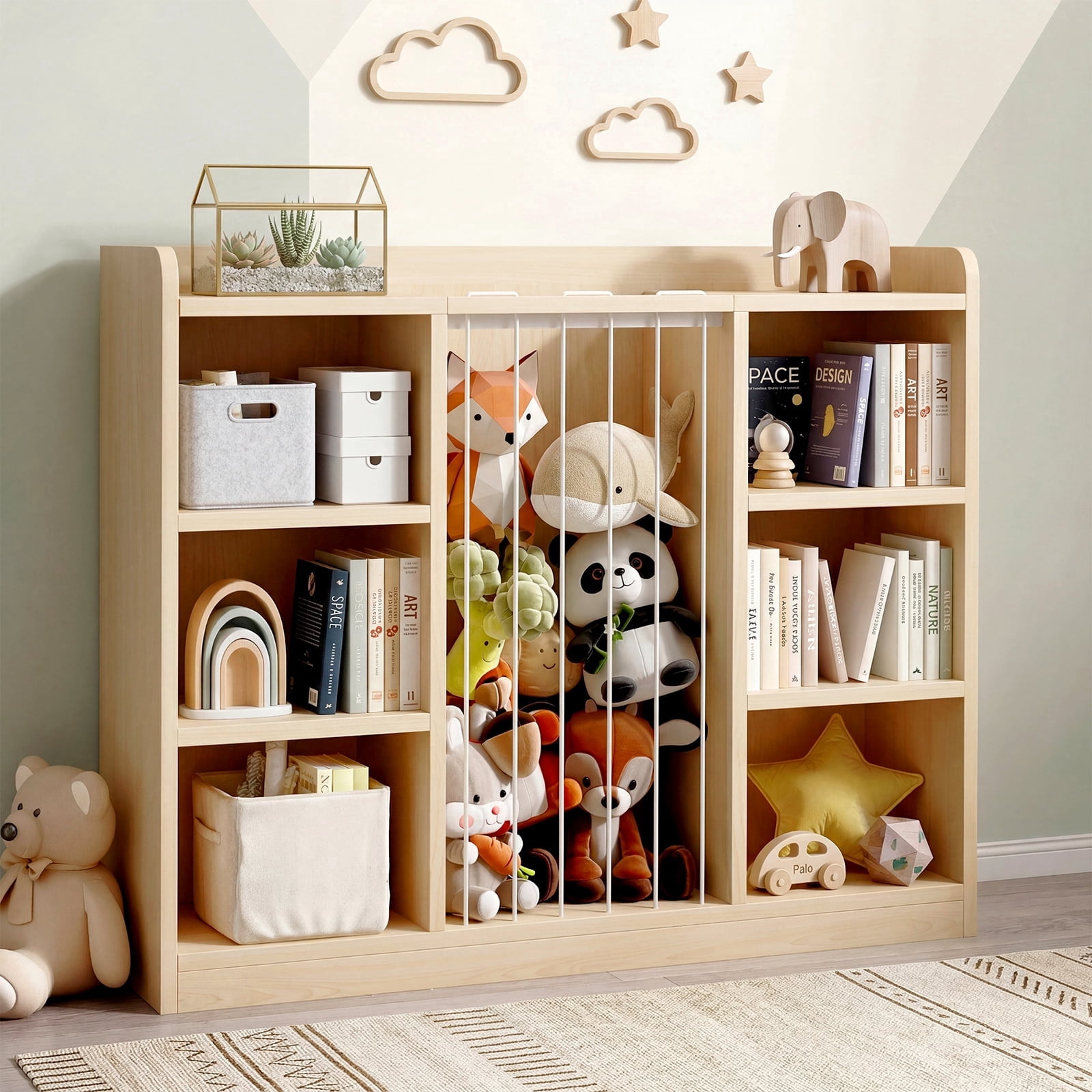 ROGALIS Book Shelf for Kid Room with 8 Storage Cubbies, Toddler Stuffed Animal Toy Storage Organizer