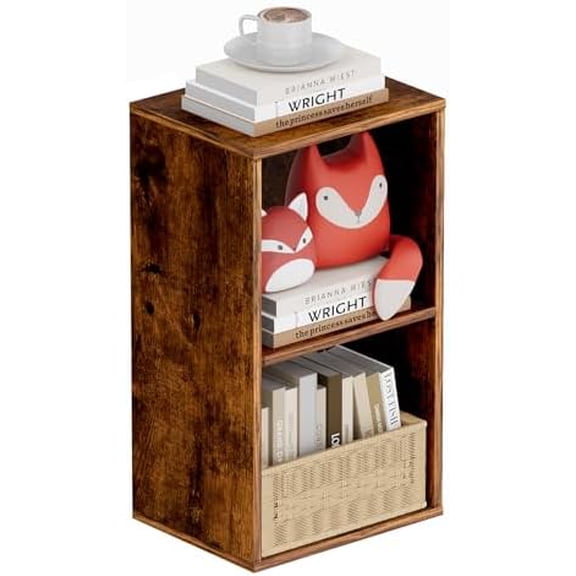 Book Shelf, Wooden Cube Storage Organizer with 11" Open Cubes, Stackable Bookcase for Room Divider Storage, Bookshelf for Living Room, Bedroom, Office (Indonesian Antique Oak, 2-Cube)