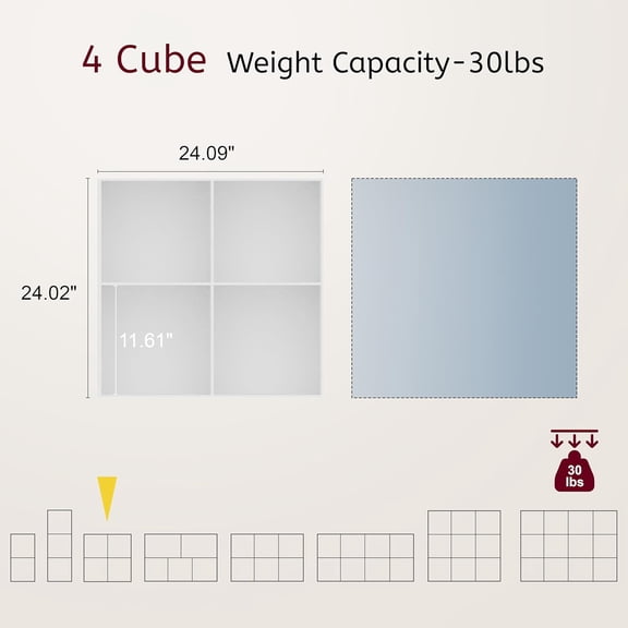 Book Shelf, Wooden Cube Storage Organizer with 11" Open Cubes, Stackable Modular Bookcase for Room Divider Storage, 2 Tier Bookshelf for Living Room, Bedroom, Office (Black, 4-Cube)