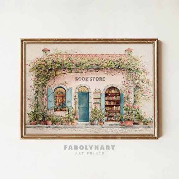 Book Shop Book Store Front Painting Floral Library Poster Unframed Paper Print
