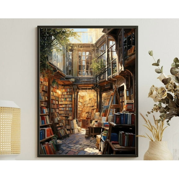Book Shop Print, Vintage Book Nook Poster, Book Lovers Gift, Reading Gift, Book Worm Wall Art Print, Author Gift Idea, Gift For Book Lovers Wall Art, Modern Wall Decor, 24x36 UNFRAMED