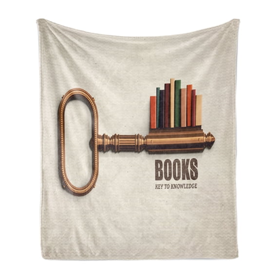 Book Soft Flannel Fleece Blanket, Key Shaped Bookshelf with Colorful Books as Bitting Cuts Books Key to Knowledge Print, Cozy Plush for Indoor and Outdoor Use, 60" x 80", Multicolor, by Ambesonne