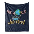 thumbnail image 1 of Book Soft Flannel Fleece Throw Blanket, World Belongs to Those Who Read Inspirational Words Print on Dark Blue Background, Cozy Plush for Indoor and Outdoor Use, 60" x 80", Multicolor, by Ambesonne, 1 of 5
