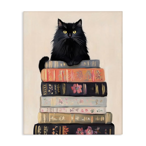 Stupell Industries Book Stack Black Cat Canvas Wall Art, design by Arlington Prints, 40 x 30