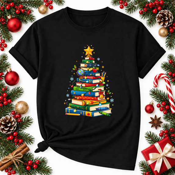 Book Stack Christmas Tree Teacher Unisex Graphic T-Shirt - Walmart.com