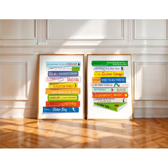 Book Stack School Library Art Classroom Wall Decor Set 2 Stretched Canvas 8x12