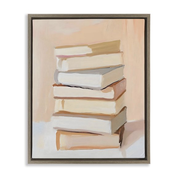 Stupell Industries Book Stack Soft Orange Brown Framed Floater Canvas Wall Art, design by LSR Design Studio