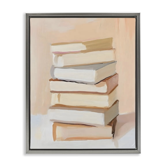 Stupell Industries Book Stack Soft Orange Gray Framed Floater Canvas Wall Art, design by LSR Design Studio