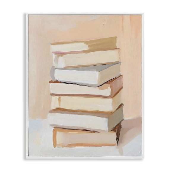 Stupell Industries Book Stack Soft Orange White Framed Giclee Art, design by LSR Design Studio