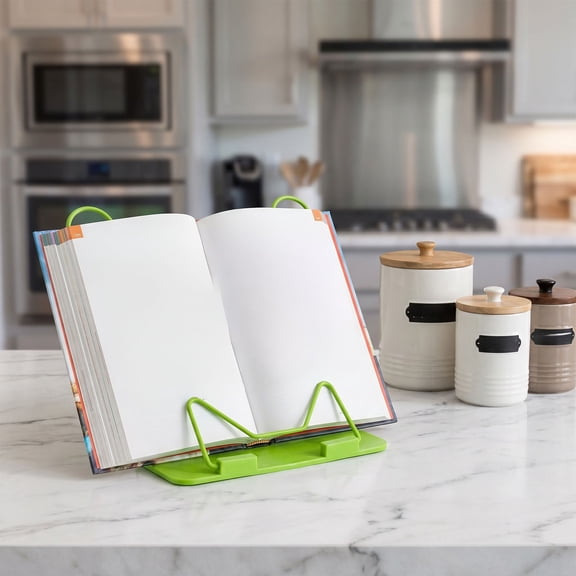 Book Stand, Adjustable Reading Holder Foldable Plastic & Metal Book Support for Cookbooks, Tablets, E-readers, for Home Kitchen, Office, Campus and Travel, hands-free multi-angle book stand