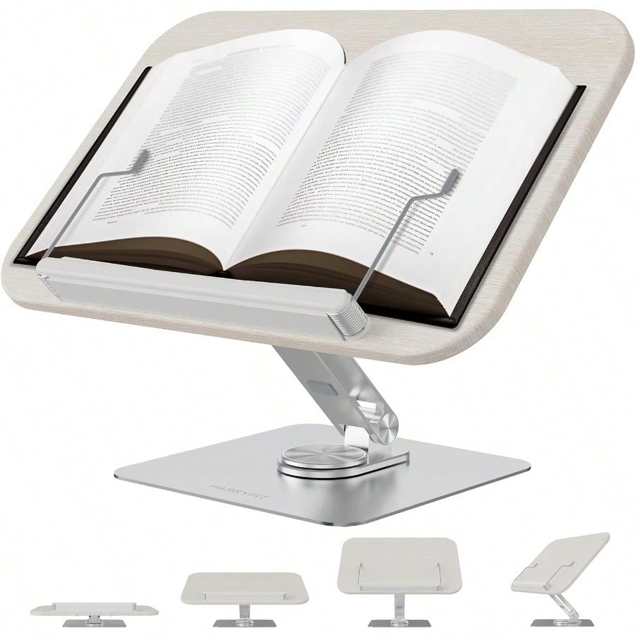 Book Stand for Reading 360 Rotate Multi Heights Adjustable Book Holder ...